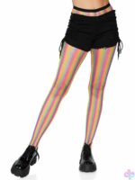 Neon Rainbow Striped Fishnet Tights - Image 2