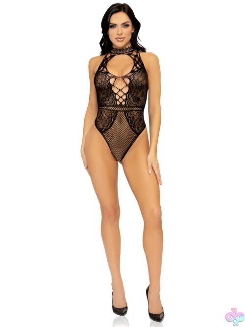 Net And Lace Keyhole Halter Bodysuit - Image 4