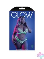 Glow-in-the-dark embroidered mesh bralette and cage panty set in white by Fantasy Lingerie