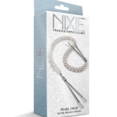 Adjustable tweezer clips with pearl accents in polished silver metal by Nixie