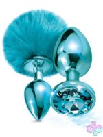 Nixie Metal Butt Plug Set with Pom Pom Tail and Jewel Inlay – Blue Metallic - Image 2