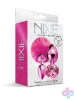 Pink metallic pom pom tail and jewel inlay butt plug set in aluminum by Nixie