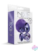 Purple metallic pom pom tail and jewel butt plug set in aluminum alloy by Nixie
