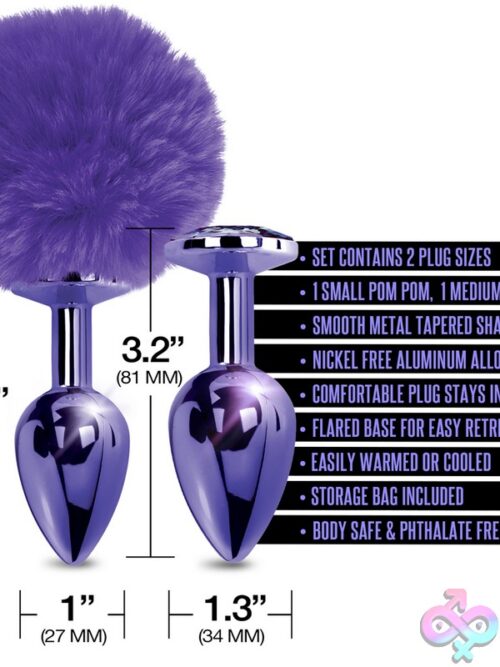 Nixie Metal Butt Plug Set With Pom Pom Tail And Jewel Inlay – Purple Metallic - Image 3