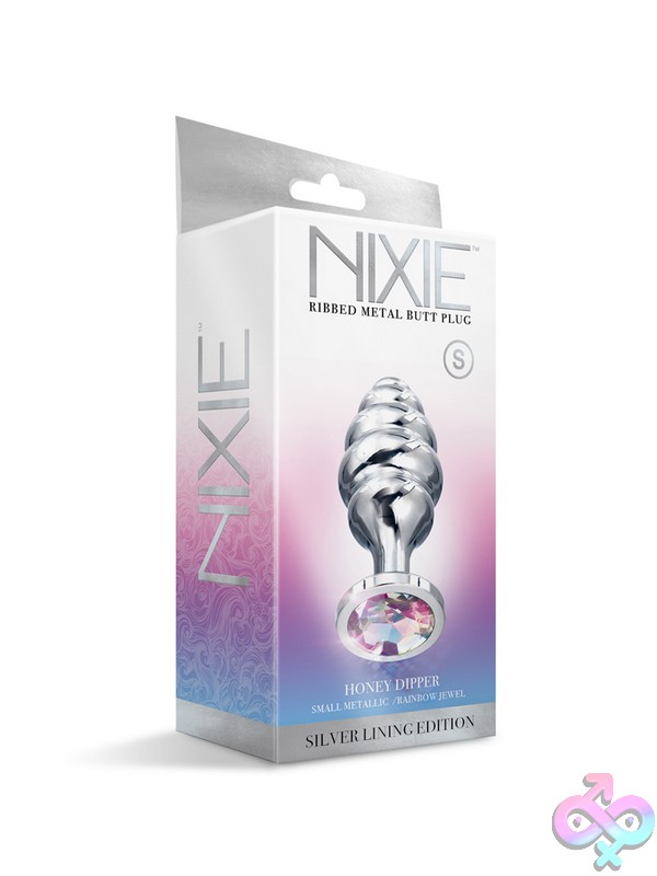 Discreet-Toys-Nixie-Ribbed-Metal-Butt-Plug-Honey-Dipper-Small-Nu-Gn-1000328 Ribbed Silver Metal Butt Plug Honey Dipper Small Size By Nixie