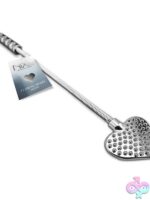 Silver stainless steel riding crop with flaming heart tip by Nixie
