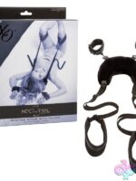 Black couples position strap with plush velvet pillow and metal D-ring hardware by California Exotic Novelties