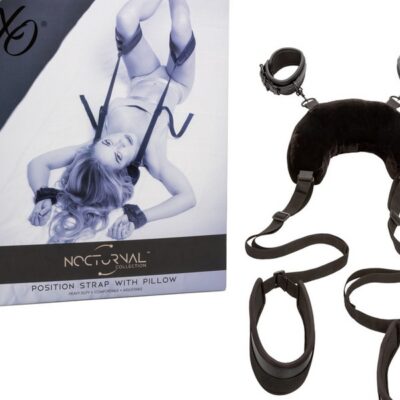 Black couples position strap with plush velvet pillow and metal D-ring hardware by California Exotic Novelties