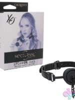 Black silicone stopper gag with adjustable buckle strap by California Exotic Novelties