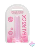 5.3 inch non-realistic suction cup dildo in clear and pink by Shots Toys