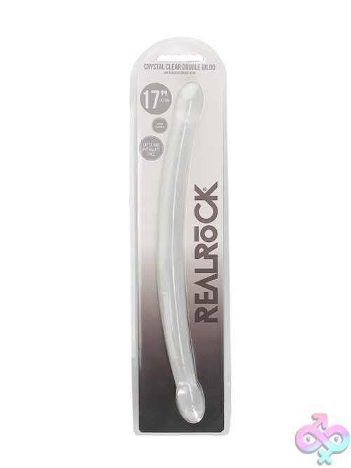 17-Inch Non Realistic Double Dong Dildo In Blue Clear And Purple On A Neutral Background