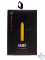 Slanted lipstick-shaped yellow silicone bullet vibrator by Nu Sensuelle