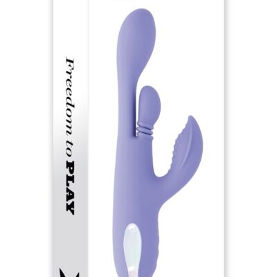 Nubbin Rubbin triple-motor rabbit vibrator in purple silicone with iridescent handle by Playboy Pleasure