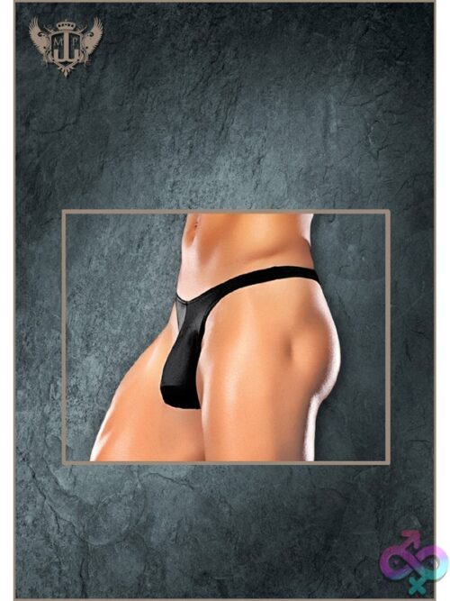 Male Power Black Nylon Spandex Bong Thong With Comfort-Fit Pouch And Plush Elastic Waistband