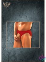 Red nylon spandex crotchless pouchless brief with plush elastic trim by Male Power