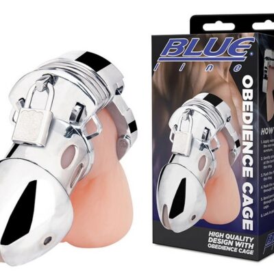 Adjustable white metal cock cage with spacers and testicle ring by Blue Line Men