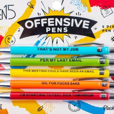 Wood Rocket Offensive Pens 5-Pack multi-color boldly printed ballpoint pen gift set