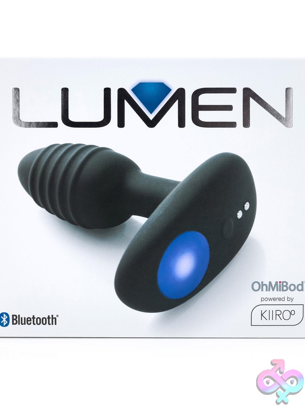Discreet-Toys-Ohmibod-Lumen-Black-Powered-By-Kiiroo-Nu-Ko11034 Lumen Small Ridged Vibrating Anal Plug In Black Silicone With Led Base By Kiiroo