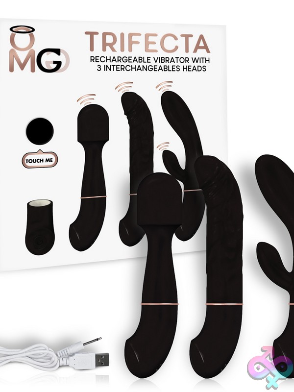 Discreet-Toys-Omg-Trifecta-Rechargeable-Vibrator-Nu-Omg-Tri-1 Trifecta Rechargeable Vibrator With Three Interchangeable Silicone Heads In Black By Omg