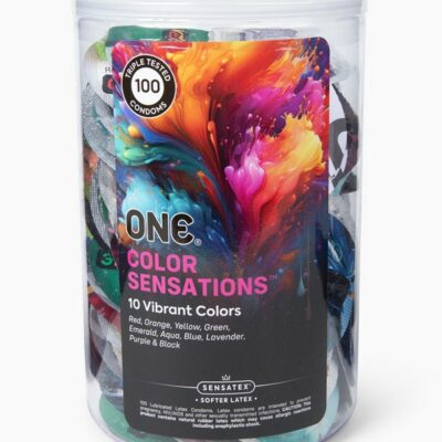 ONE Color Sensations 100-count multicolor condom assortment display bowl by Paradise Marketing