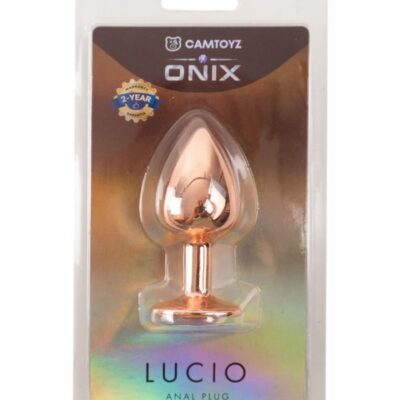 Gold gem base metal anal plug by Camtoyz, tapered conical design on a neutral background
