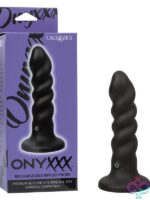 Curved rippled black silicone rechargeable anal probe with suction cup base by California Exotic Novelties