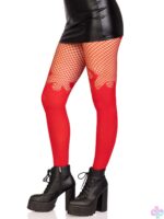 Opaque Flame Tights With Fishnet Top - Image 2