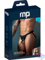 Male Power open front jockstrap with built-in elastic cock ring in black