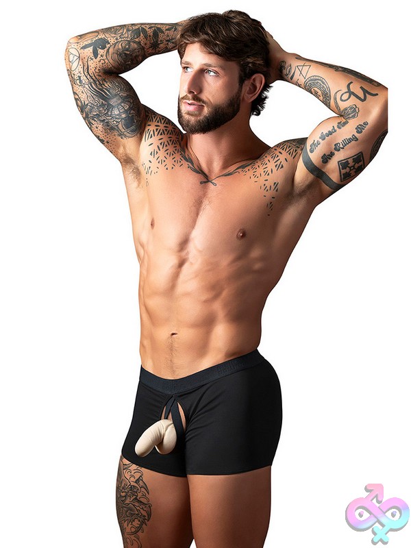 Discreet-Toys-Open-Ended-Moon-Short-Black-L-Xl-Nu-162304Bklx-1 Open Ended Moon Short With Built-In Cock Ring - Image 1