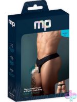 Black open-front thong with built-in elastic cock ring by Male Power