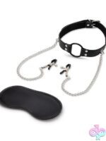 Open Mouth Gag with Nipple Clips – Black Faux Leather & Metal - Image 2