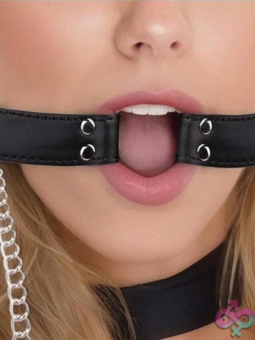 Open Mouth Gag With Nipple Clips – Black Faux Leather &Amp; Metal - Image 3