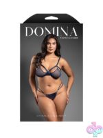 Navy metallic cage bra and crotchless panty set curvy queen size by Fantasy Lingerie