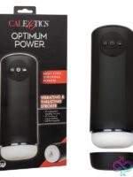 Optimum Power vibrating and thrusting stroker in black with removable textured sleeve by California Exotic Novelties