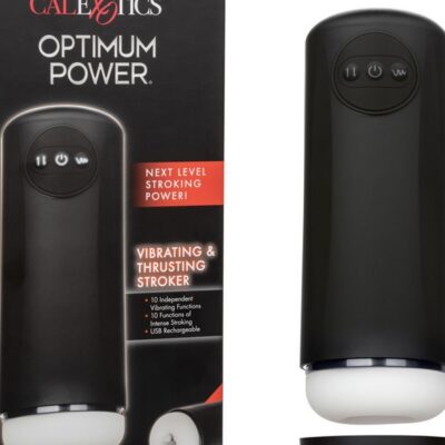 Optimum Power vibrating and thrusting stroker in black with removable textured sleeve by California Exotic Novelties