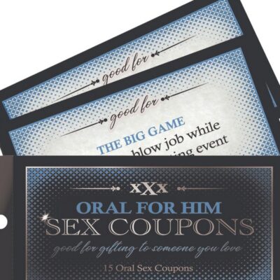 Oral Adventures For Him sex coupon book in black with 15 tear-out bedroom scenario coupons for couples