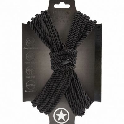 10-meter nylon bondage rope coiled on dark surface available in multiple colors