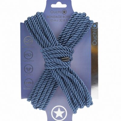 10-meter navy blue nylon bondage rope coiled smoothly by Shots Toys