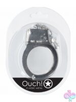 Ouch Classic Metal Handcuffs in multiple colors with quick-release locking mechanism
