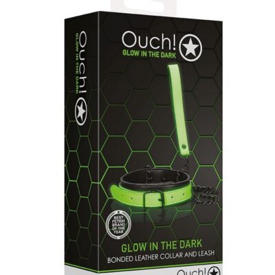 Adjustable glow-in-the-dark fluorescent green collar and leash set by Shots Toys