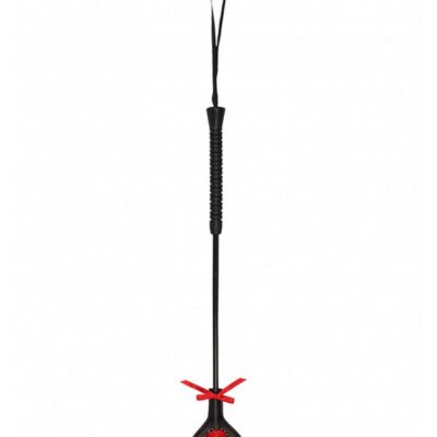 Large heart-shaped riding crop wrapped in black lace by Shots Toys