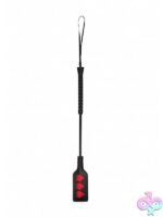 Large heart-shaped black leather crop by Shots Toys