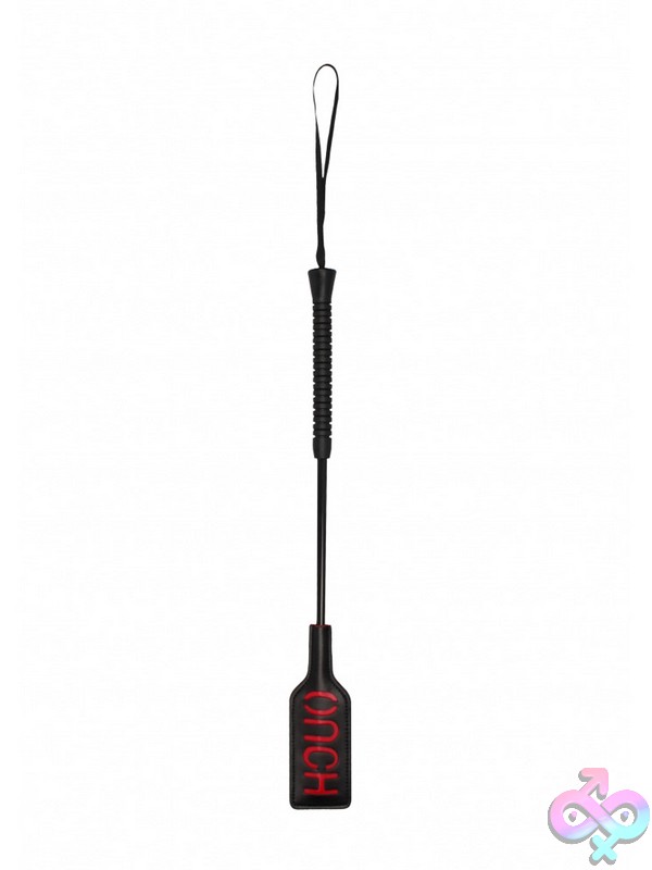 Discreet-Toys-Ouch-Crop-Ouch-Large-Black-Nu-St-Ou412Blk Large Black Leather Crop With Reversed Ouch Stamp By Shots Toys
