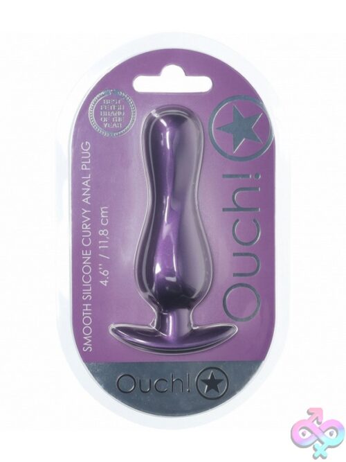Ouch! Curvy Silicone Anal Plug In Metallic Finish Shown In Blue And Purple Colorways