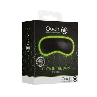 Black glow-in-the-dark eye mask with fluorescent green accents by Shots Toys