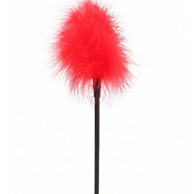 Red feather tickler plume with comfort grip handle by Shots Toys