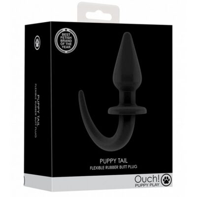 Bendable textured black rubber butt plug with tail base by Shots Toys
