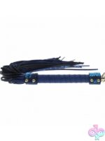 Ouch Florence Collection bonded leather flogger with iridescent hardware in black and blue