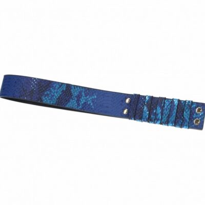Florence Collection firm bonded leather paddle in blue with iridescent metal hardware by Shots Toys