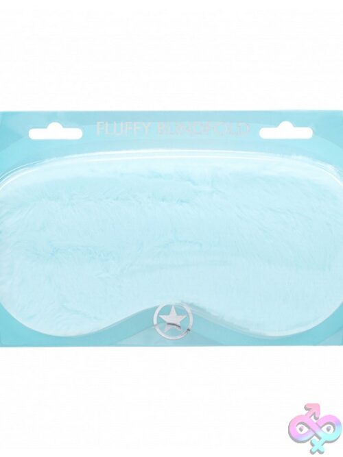 Ouch Fluffy Blindfold Mask In Pink Purple And Blue On Soft Neutral Background